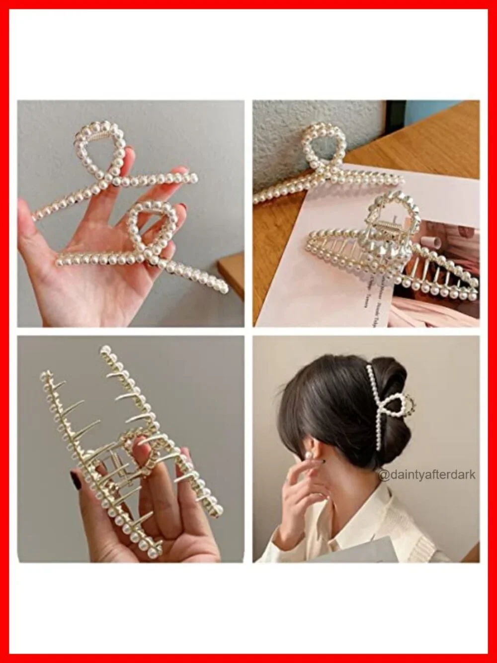 Vintage Pearl Hair Claw Clips Large Metal Alloy Hair Accessories for Women